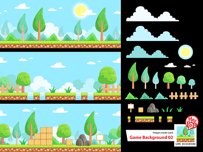 Game Background 02 android background cartoon game ios nature pack seamless side scrolling trees vector village
