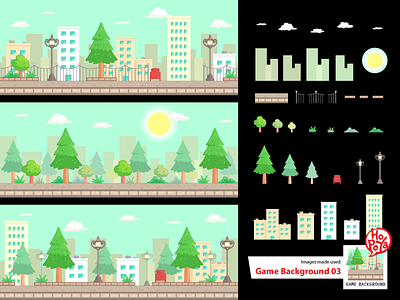 Game Background 03 android background cartoon city game ios pack park seamless side scrolling trees vector