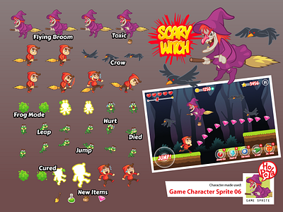 Game Character Sprite 06 android assets cartoon character endless runner frog game halloween ios sprite sheet vector witch