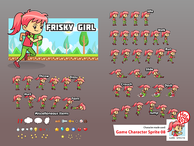 Game Character Sprite 08 adventure android assets cartoon character endless runner game girl ios side scrolling sprite sheet vector