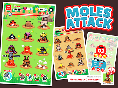 Moles Attack Game Assets android assets cartoon character game hammer hit and smash ios mole sprite sheet vector whack a mole