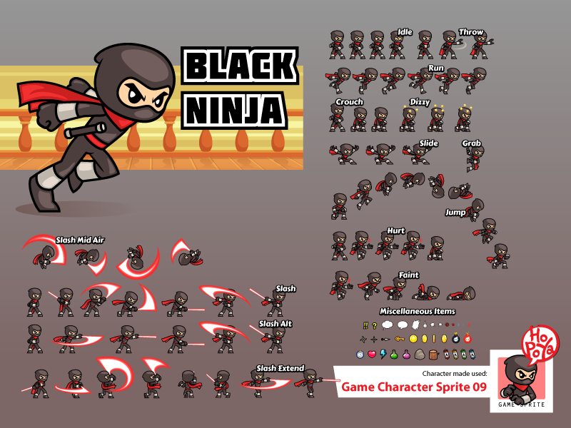 Shadow Ninja 2D Game Character Spri