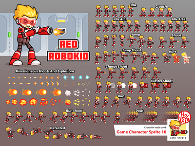 Game Character Sprite 10 action android assets cartoon character game ios robot shooting side scrolling sprite sheet vector