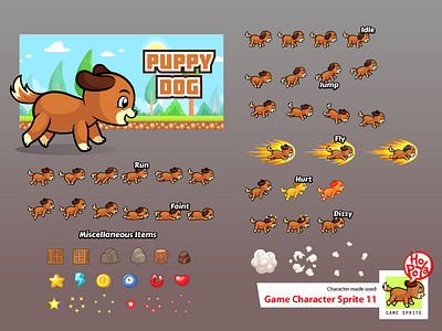 Game Character Sprite 11 android animal assets cartoon character dog endless runner game ios side scrolling sprite sheet vector