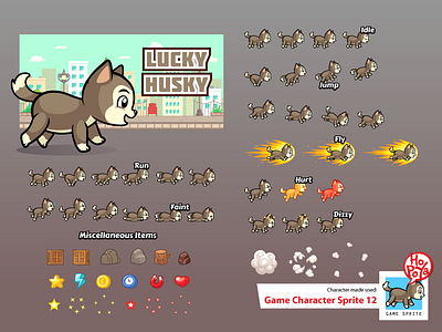 Game Character Sprite 12 android animal assets cartoon character dog endless runner game ios side scrolling sprite sheet vector