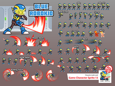 Game Character Sprite 13 action android assets cartoon character game hack and slash ios robot side scrolling sprite sheet vector