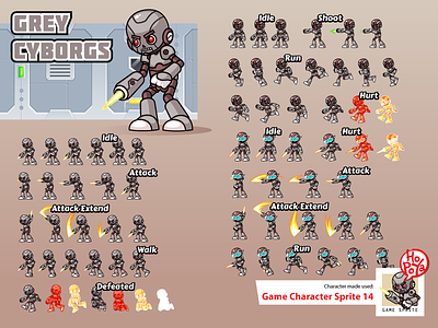 Game Character Sprite 14 action android assets cartoon character game hack and slash ios robot side scrolling sprite sheet vector
