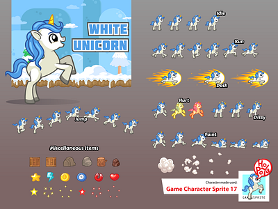 Game Character Sprite 17 android animal assets cartoon character endless runner game ios side scrolling sprite sheet unicorn vector