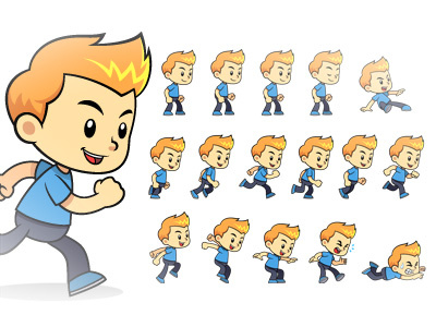 Blue Shirt Boy Game Sprites action adventure android boy cartoon character endless runner ios platform side scrolling sprite sheets vector