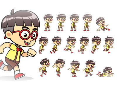 Geeky Boy Game Sprites action adventure android boy cartoon character endless runner ios platform side scrolling sprite sheets vector