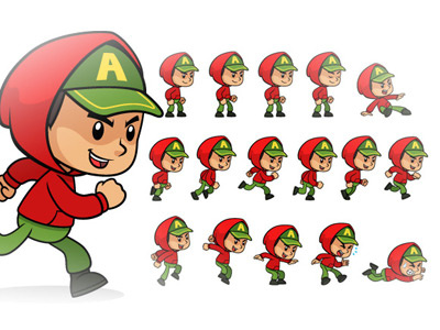 Red Hoodie Boy Game Sprites action adventure android boy cartoon character endless runner ios platform side scrolling sprite sheets vector