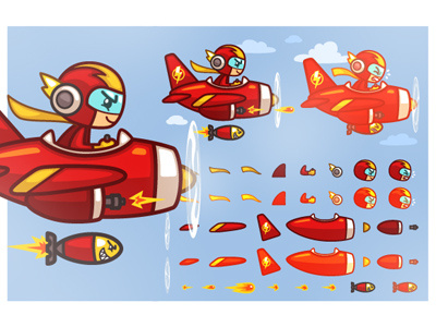 Red Thunder Plane Game Sprites action adventure cartoon character games pilot plane red side scrolling sprite sheets thunder vector