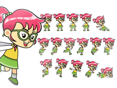 Nerdy Girl Game Sprites action adventure android cartoon character endless runner girl ios platform side scrolling sprite sheets vector