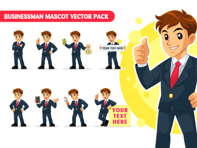 Businessman Mascot Vector Pack businessman cartoon character design illustration man mascot people professional template vector working