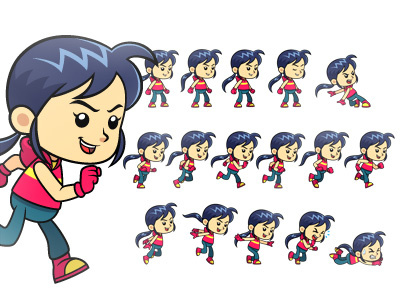 Action Girl Game Sprites action adventure android cartoon character endless runner girl ios platform side scrolling sprite sheets vector