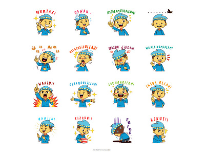 Komikudin: Udin V.01 cartoon character daily design expressions illustration line muslim pack stickers