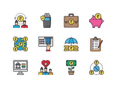 Banking Services Icon pack bank banking currency icon icon set iconography iconpack icons icons pack indian insurance money rupee saving service