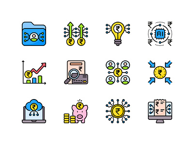 Fintech Icon Pack bank currency design icon iconography icons icons pack rupee saving ui ux