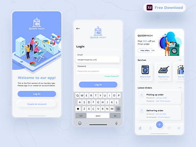 Daily UI Challenge 052/100 - Laundry App design - (Freebie) 100uichallenge adobe xd ankur tripathi app design daily 100 challenge dailychallenge dailyui dailyuichallenge free download freebie laundry laundry app laundry app design uiinspiration