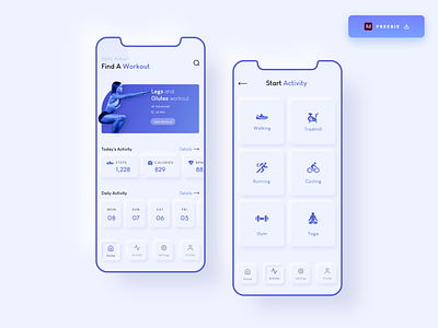 Daily UI Challenge 085/100 -Neumorphic Health & Workout App 100uichallenge adobe xd ankur tripathi app design app designer application daily 100 challenge dailychallenge dailyui dailyuichallenge free download freebie health app healthcare app ios app design neumorphic design uidesign workout app