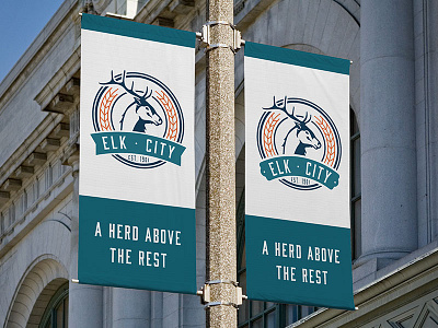 Elk City badge banner branding deer elk identity logo seal stamp wheat