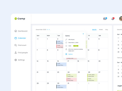 Tennis bookings & statistics in details calendar design design product design service design tennis service design ui design ux design