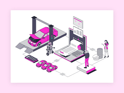 TecAlliance TecFleet - Smart aftermarket analytics automotive branding car cost data design illustration isometric linework parts rebranding spare vector web