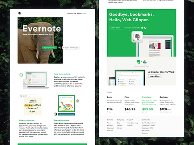 Evernote Home Page Redesign – Design Exercise design design challenge design exercise elephant evernote green home page notes redesign typography ui web design