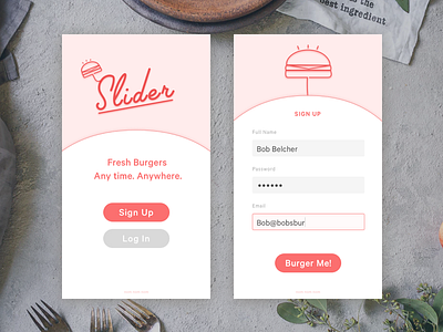 Daily UI – No. 1: Sign Up burgers daily ui food form iphonex mobile sign up ui design