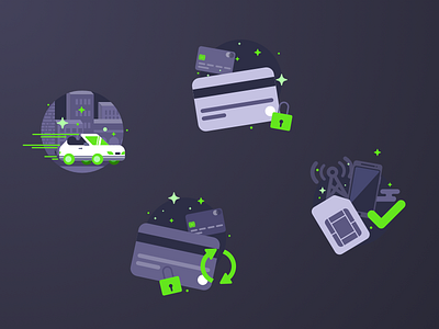 Onboarding Illustrations Part.01 car card cars check creditcard sim simcard update