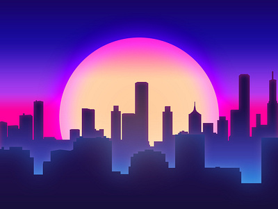 Retro Vibes art artwork blue city clean color creative daily design digital flat gradient graphic design illustration inspiration minimal photoshop retro retrowave synthwave