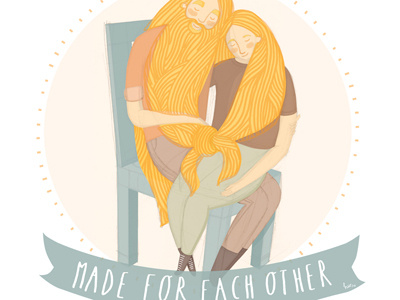 Made For Each Other beard blonde couple hair illustration love