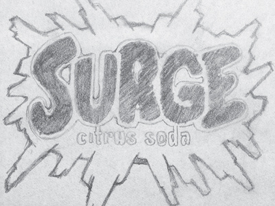 typography sketch for the original SURGE brand identity logo design sketches typography vintage