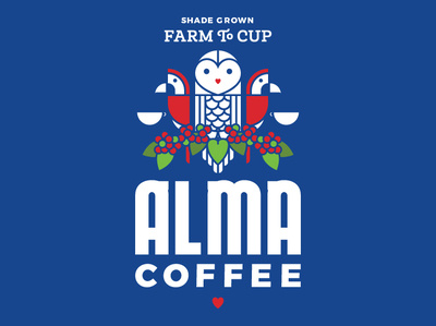 Alma Coffee birds brand identity coffee graphic art identity illustration logo logo design owl scarlet macaw