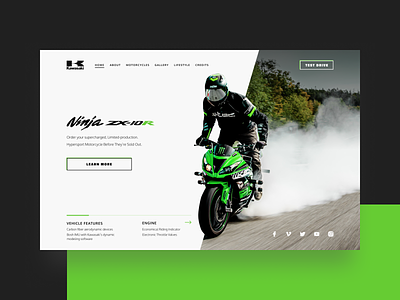 Motorbike Kawasaki Ninja ZX-10R design flat lettering minimal typography ui ux web website