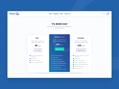 Med-Q Pricing Page blue branding color design figma figmadesign flat medicine minimal pricing pricing page pricing plan prototype ui ux web