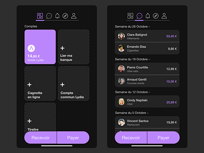 Dark theme - Lydia dark theme dark ui design mobile ui