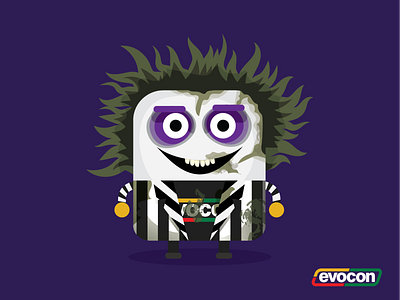 Mr Evocon as Beetlejuice branding charachters design evocon halloween illustration vector