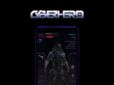 Logo and Game's Interface for a Cyberhero Mobile Game blade runner cyberpunk future game glitch interface logo modern neon ui