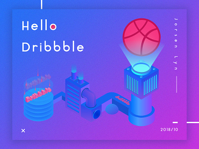 Hello Dribbble ! 2.5d 3d debuts design dribbble first shot hello illustration inset light logo machine ui