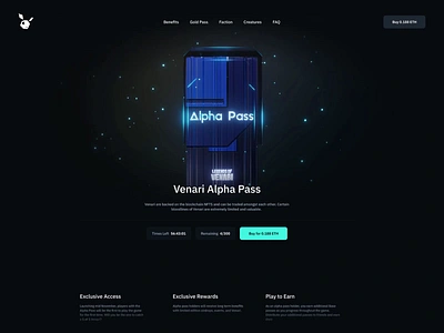 NFT - Venari Alpha Pass (blockchain) 3d animation app blockchain blockhain design dark ui gambling game game interface graphic design illustration motion graphics nft nft app nft game nft token nft ux nft web design ui ux