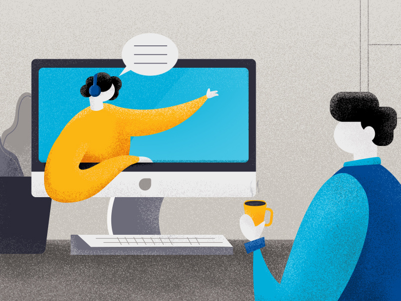 Closer to you dribbble blue text video chat closer customer social design style illustration