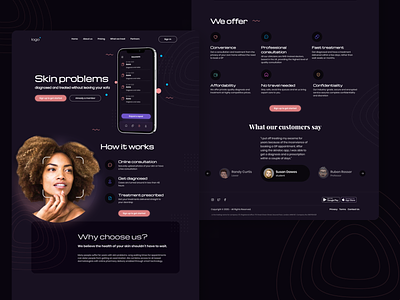 Landing for dermatology app colorful colors concept design feedback interface list view testimonial typography ui ux