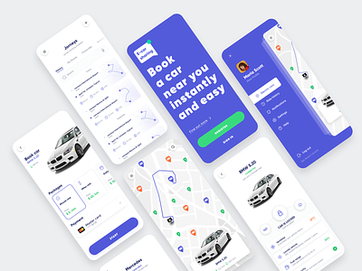 Car Sharing App app car car sharing colorful colors concept design illustraion interface list view map mobile app taxi typography ui ux