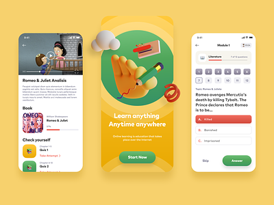 eLearning App for High School Students 3d app colorful colors concept design education illustration interface list view school stayhome typography ui ux web