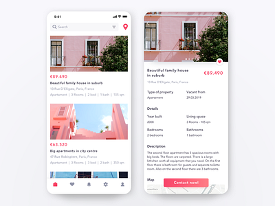 Immdrops app colorful colors concept design flat homepage icon interface list view minimal navigation real estate redesign search shopping app tab bar ui ux