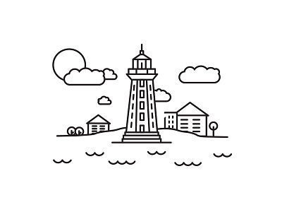 Lighthouse buildings clouds eastcoast flatdesign icon lighthouse lineart water