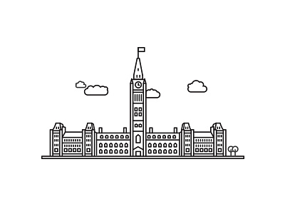 Parliament Hill building canada clock clouds flag lineart ottawa parliament windows