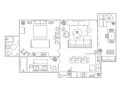 Condo Top View apartment bathroom bedroom blueprint condo couch house kitchen lineart room topview