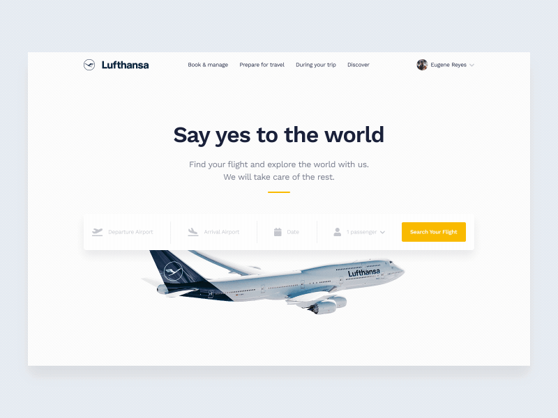 Lufthansa Motion animation design flat flight flight booking minimal redesign typography ui ux web webdesign website